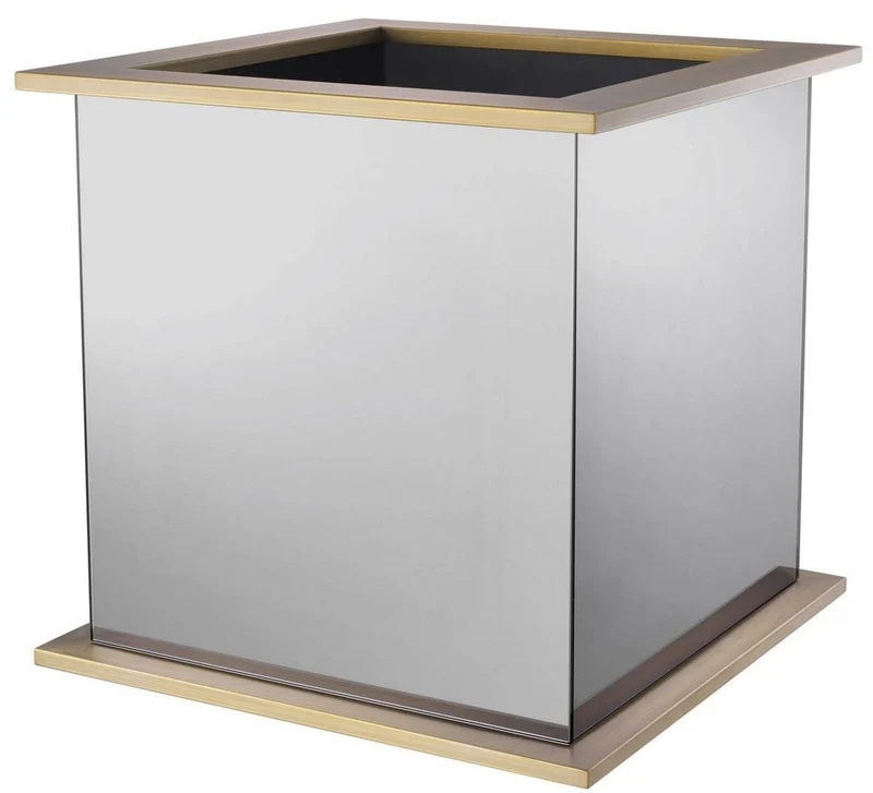 Casa Padrino Luxus Blumentopf Messingfarben / Grau 50 x 50 x H. 49 cm - Verspiegelter Edelstahl Pflanzentopf - Luxus Kollektion