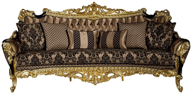Casa Padrino Luxus Barock Wohnzimmer Set Braun / Schwarz / Gold - 2 Sofas & 2 Sessel & 1 Couchtisch - Prunkvolle Wohnzimmer Möbel im Barockstil