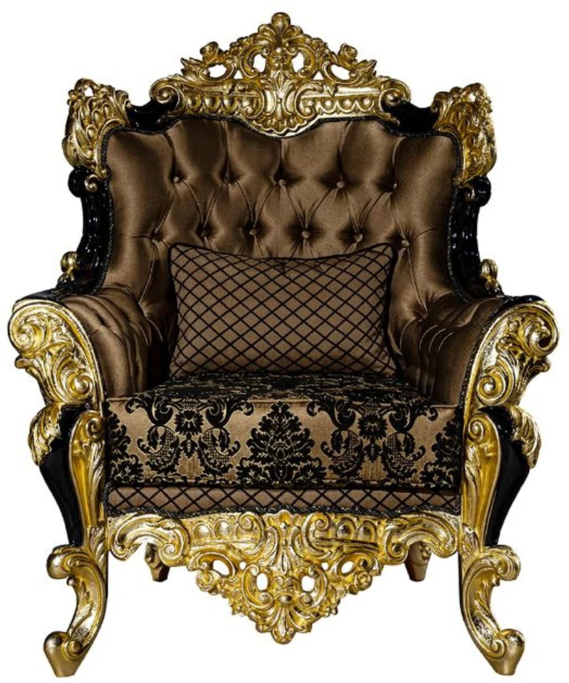 Casa Padrino Luxus Barock Wohnzimmer Set Braun / Schwarz / Gold - 2 Sofas & 2 Sessel & 1 Couchtisch - Prunkvolle Wohnzimmer Möbel im Barockstil
