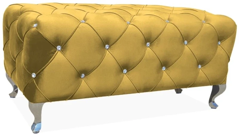 Casa Padrino Barock Sitzbank 100 x 50 x H. 46 cm - Verschiedene Farben - Gepolsterte Bank mit Glitzersteinen und Edelstahl Beinen - Barock Möbel