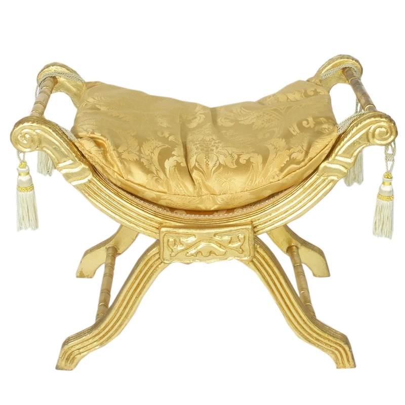 Casa Padrino Barock Sitzhocker - Kreuzhocker Gold Muster / Gold - Antik Möbel