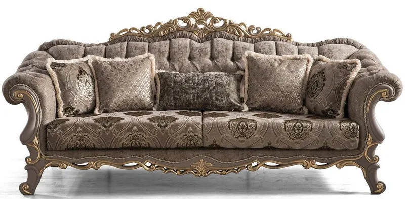 Casa Padrino Luxus Barock Wohnzimmer Set Braun / Grau / Gold - 2 Sofas & 2 Sessel & 1 Couchtisch - Prunkvolle Barock Wohnzimmer Möbel