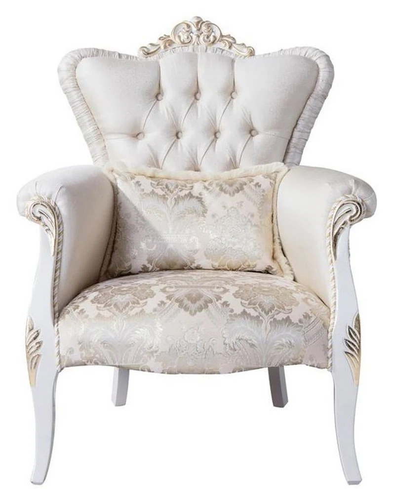 Casa Padrino Luxus Barock Wohnzimmer Set Creme / Weiß / Gold - 2 Sofas & 2 Sessel & 1 Couchtisch - Wohnzimmer Möbel im Barockstil - Edel & Prunkvoll