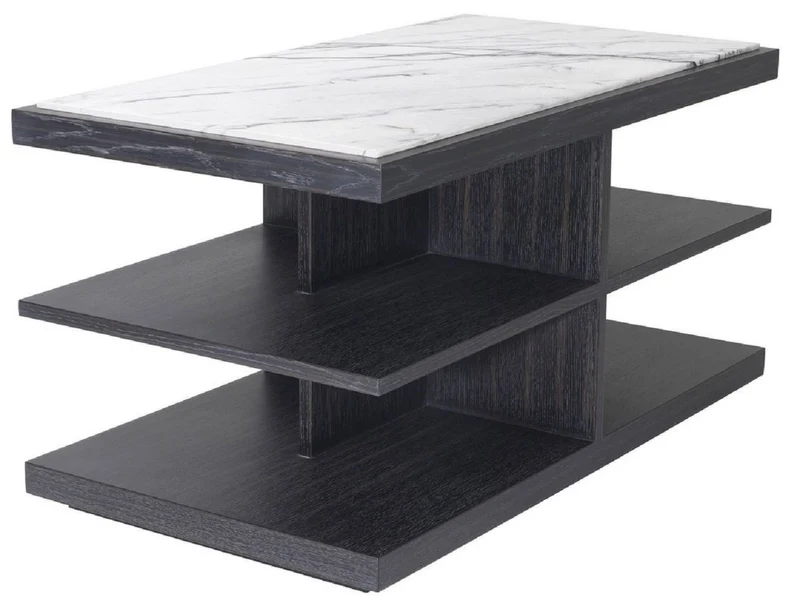 Casa Padrino Luxus Beistelltisch Weiß / Lila / Anthrazitgrau 92 x 50 x H. 48 cm - Massivholz Tisch mit Marmorplatte - Wohnzimmer Möbel - Luxus Möbel