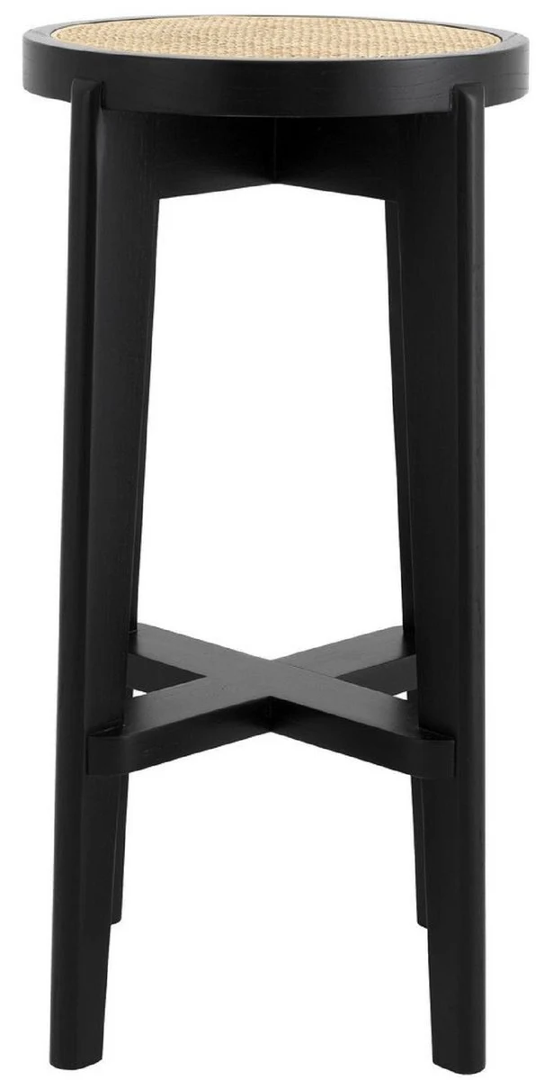 Casa Padrino Luxus Barhocker Schwarz / Naturfarben Ø 44 x H. 76,5 cm - Runder Massivholz Barstuhl - Bar Möbel