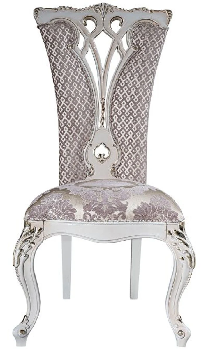 Casa Padrino Luxus Barock Esszimmer Set Lila / Beige / Weiß / Gold - 1 Ovaler Esstisch & 6 Esszimmerstühle mit elegantem Muster - Barock Esszimmer Möbel - Edel & Prunkvoll