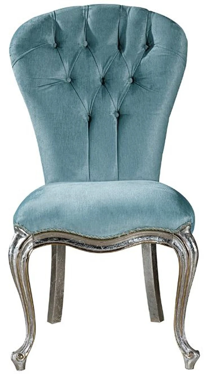 Casa Padrino Luxus Barock Esszimmer Stuhl Set Hellblau / Silber 55 x 55 x H. 107 cm - Küchen Stühle 6er Set - Edle Barock Esszimmer Möbel