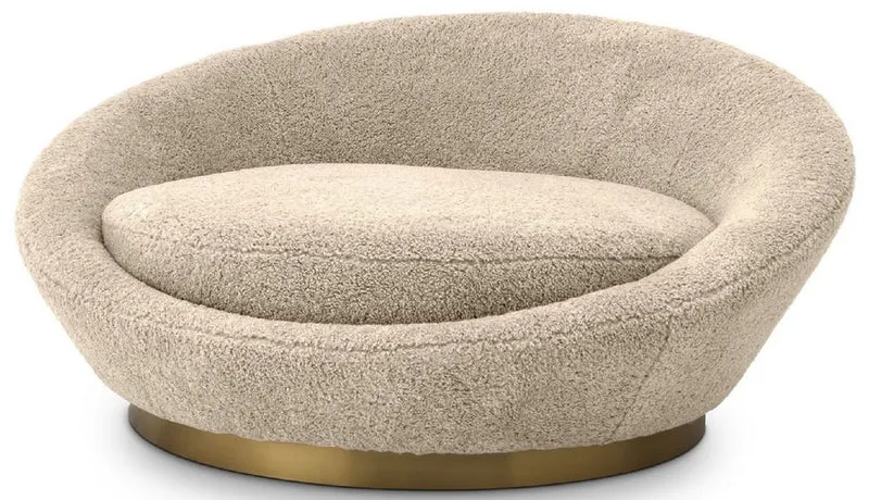 Casa Padrino Luxus Sofa Sandfarben / Messing Ø 147 x H. 74 cm - Rundes Wohnzimmer Sofa - Rundsofa - Wohnzimmer Möbel
