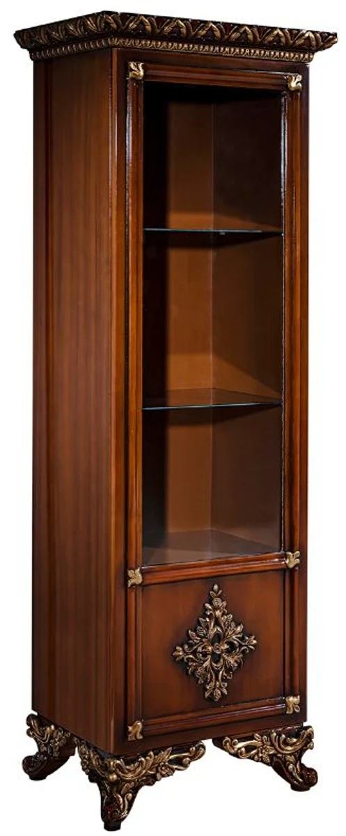 Casa Padrino Luxus Barock Möbel Set Braun / Gold - Edler Massivholz TV Schrank mit 2 Vitrinen - Barock Wohnzimmer Möbel