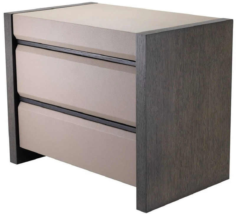 Casa Padrino Luxus Nachttisch Grau / Mokkafarben 76 x 46 x H. 61,5 cm - Beistelltisch mit 2 Schubladen und Lederoptik - Luxus Schlafzimmer Möbel