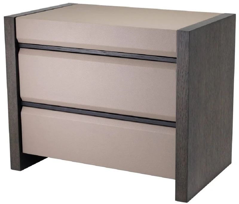 Casa Padrino Luxus Nachttisch Grau / Mokkafarben 76 x 46 x H. 61,5 cm - Beistelltisch mit 2 Schubladen und Lederoptik - Luxus Schlafzimmer Möbel