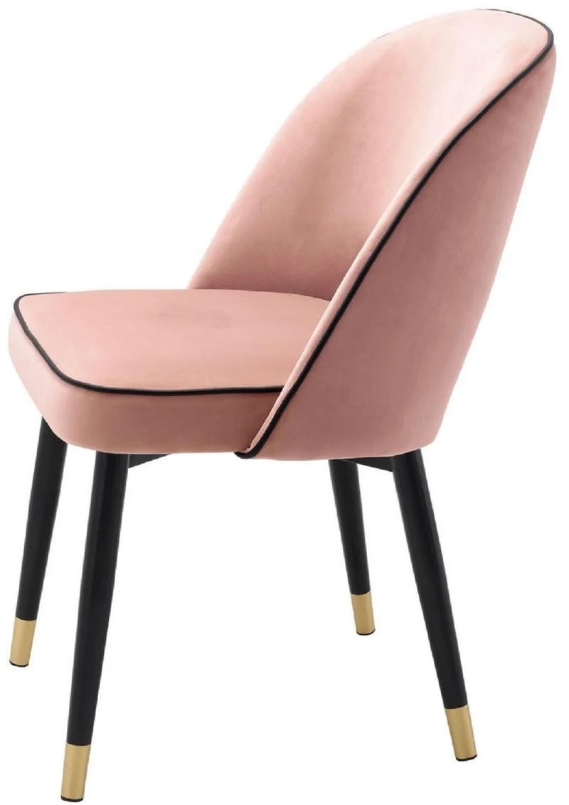 Casa Padrino Luxus Esszimmerstuhl Set Rosa / Schwarz / Messing 53 x 56 x H. 84 cm - Esszimmerstühle mit edlem Samtstoff - Esszimmer Möbel