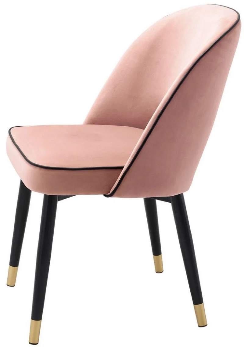 Casa Padrino Luxus Esszimmerstuhl Set Rosa / Schwarz / Messing 53 x 56 x H. 84 cm - Esszimmerstühle mit edlem Samtstoff - Esszimmer Möbel