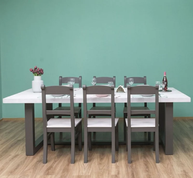 Casa Padrino Landhausstil Esszimmer Möbel Set Hellgrau / Grau - 1 Esstisch & 6 Esszimmerstühle - Massivholz Esszimmer Möbel - Landhausstil Möbel