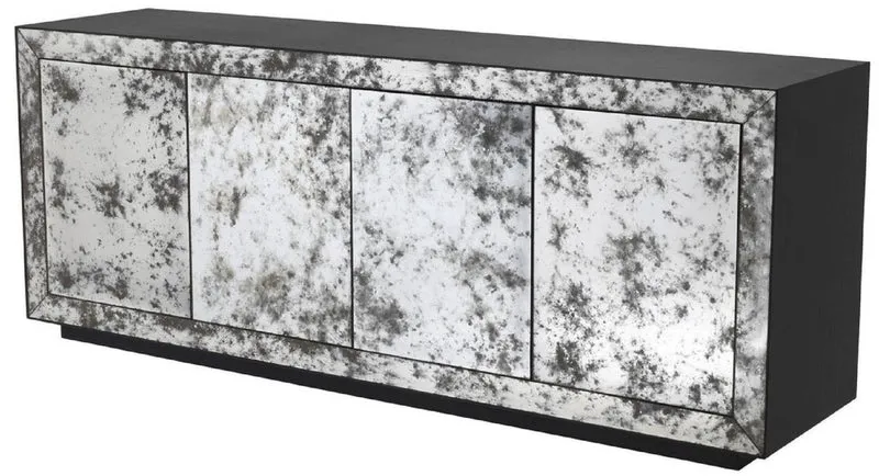 Casa Padrino Luxus Sideboard Anthrazitgrau / Antikes Spiegelglas 200 x 49,5 x H. 79 cm - Massivholz Schrank mit 4 verspiegelten Türen - Luxus Qualität