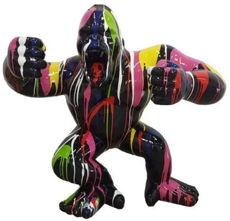 Casa Padrino Designer Deko Skulptur Gorilla Affe Schwarz / Mehrfarbig 125 x 60 x H. 102 cm - Wetterbeständige Dekofigur