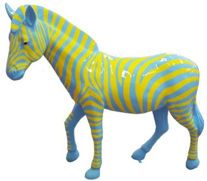 Casa Padrino Designer Deko Zebra Pferd Hellblau / Gelb 191 x H. 167 cm - Riesige Dekofigur - Lebensgroße Tierfigur - Gartendeko Skulptur