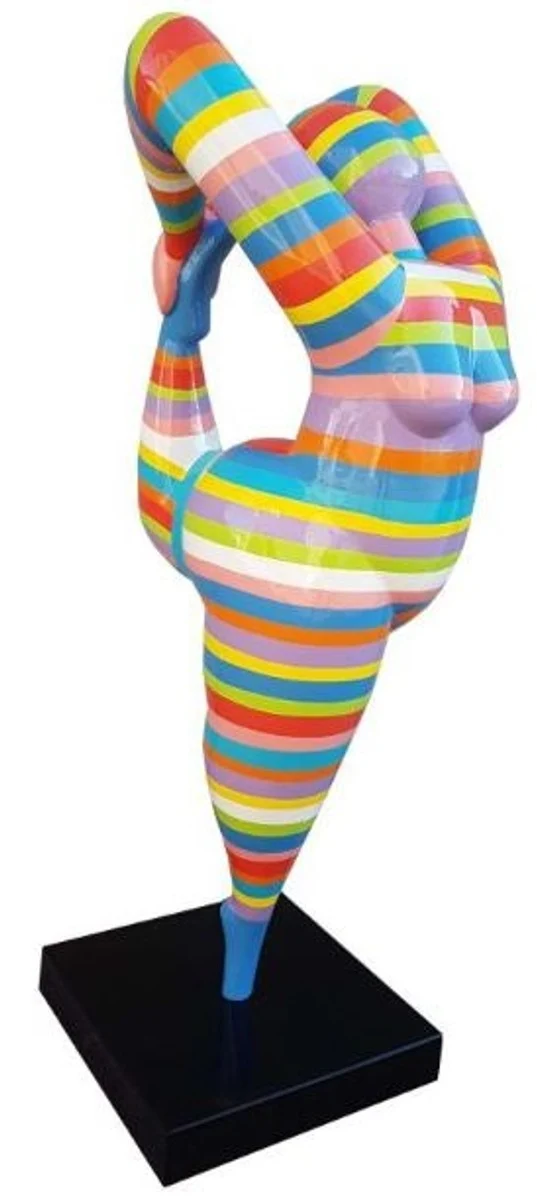 Casa Padrino Designer Deko Skulptur Akrobatische Frau Mehrfarbig Gestreift H. 141 cm - Wetterbeständige Dekofigur - Gartendeko Skulptur - Gartenfigur