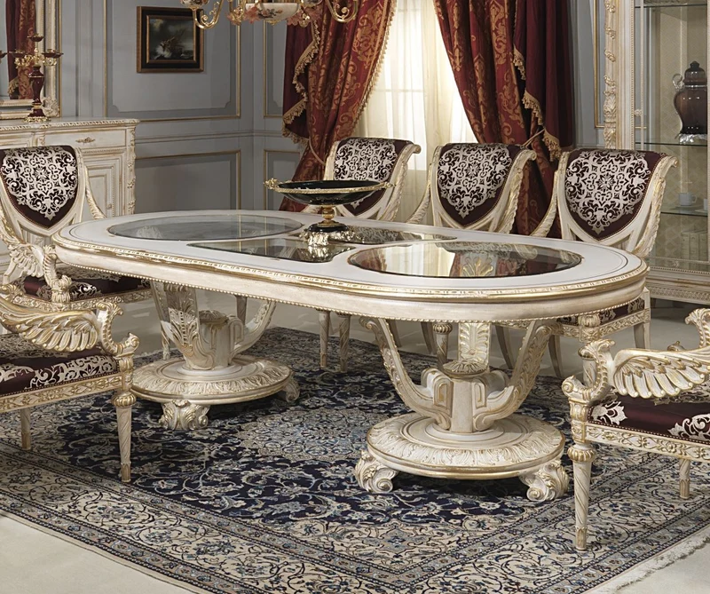 Casa Padrino Luxus Barock Esszimmer Stuhl Set Lila / Silber / Weiß / Gold 62 x 74 x H. 103 cm - Prunkvolles Küchen Stühle 4er Set - Hotel Restaurant Schloss Möbel - Luxus Qualität - Made in Italy