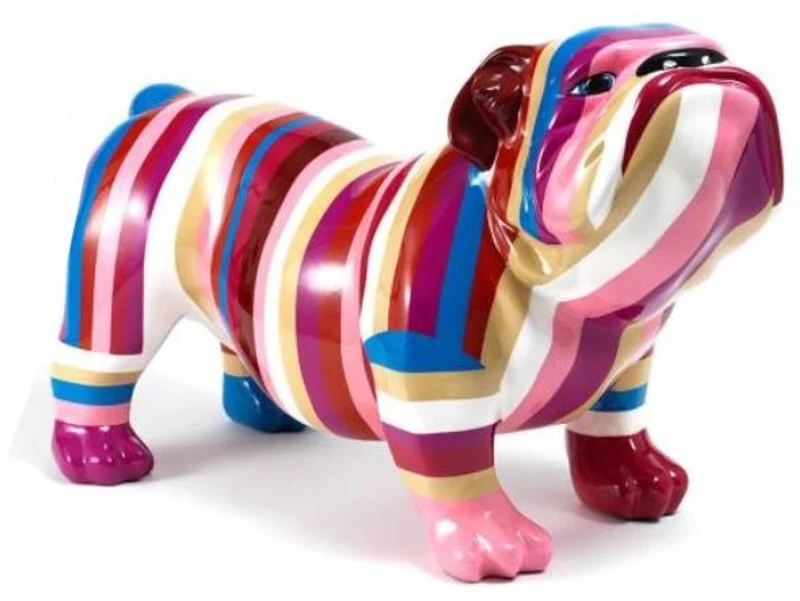 Casa Padrino Designer Dekofigur Hund Bulldogge Mehrfarbig Gestreift 55 x H. 32 cm - Wetterbeständige Deko Skulptur - Wohnzimmer Deko - Garten Deko - Deko Accessoires