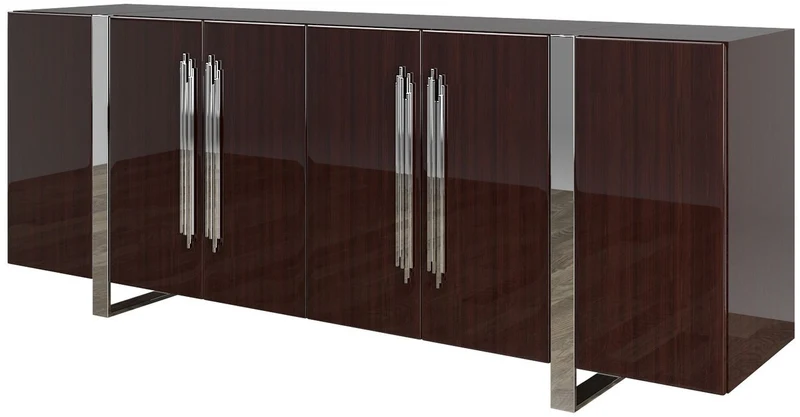 Casa Padrino Luxus Art Deco Sideboard Dunkelbraun / Silber 222 x 50 x H. 90 cm - Edler Wohnzimmerschrank mit 6 Türen - Art Deco Möbel