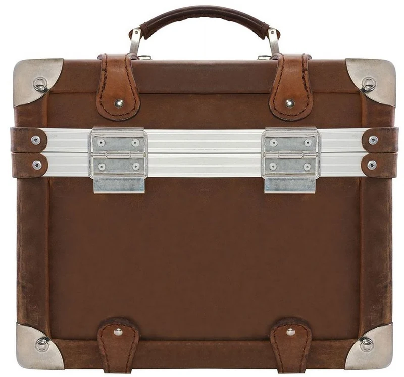 Casa Padrino Luxus Schminkkoffer Vintage Braun / Silber 33 x 21 x H. 28,5 cm - Handgefertigte wasserdichte Echtleder Schminktasche im Retro Design - Luxus Qualität