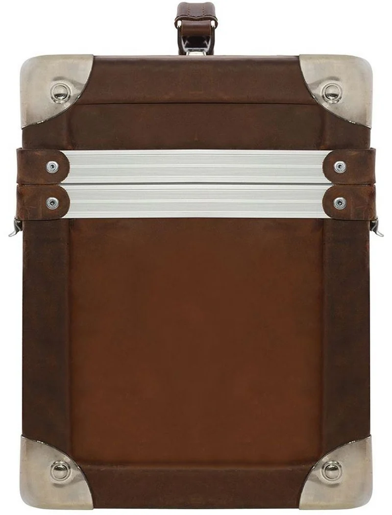 Casa Padrino Luxus Schminkkoffer Vintage Braun / Silber 33 x 21 x H. 28,5 cm - Handgefertigte wasserdichte Echtleder Schminktasche im Retro Design - Luxus Qualität