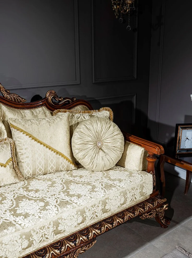 Casa Padrino Luxus Barock Sofa Gold / Braun / Bronze 245 x 92 x H. 127 cm - Wohnzimmer Sofa mit elegantem Muster und dekorativen Kissen - Edle Barock Möbel