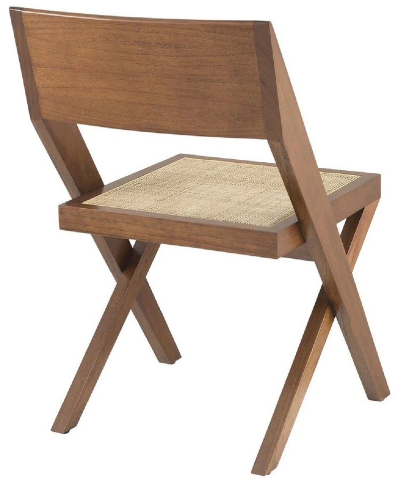 Casa Padrino Luxus Esszimmerstuhl Braun / Naturfarben 53 x 56 x H. 85 cm - Massivholz Stuhl mit Rattangeflecht - Luxus Esszimmer Möbel