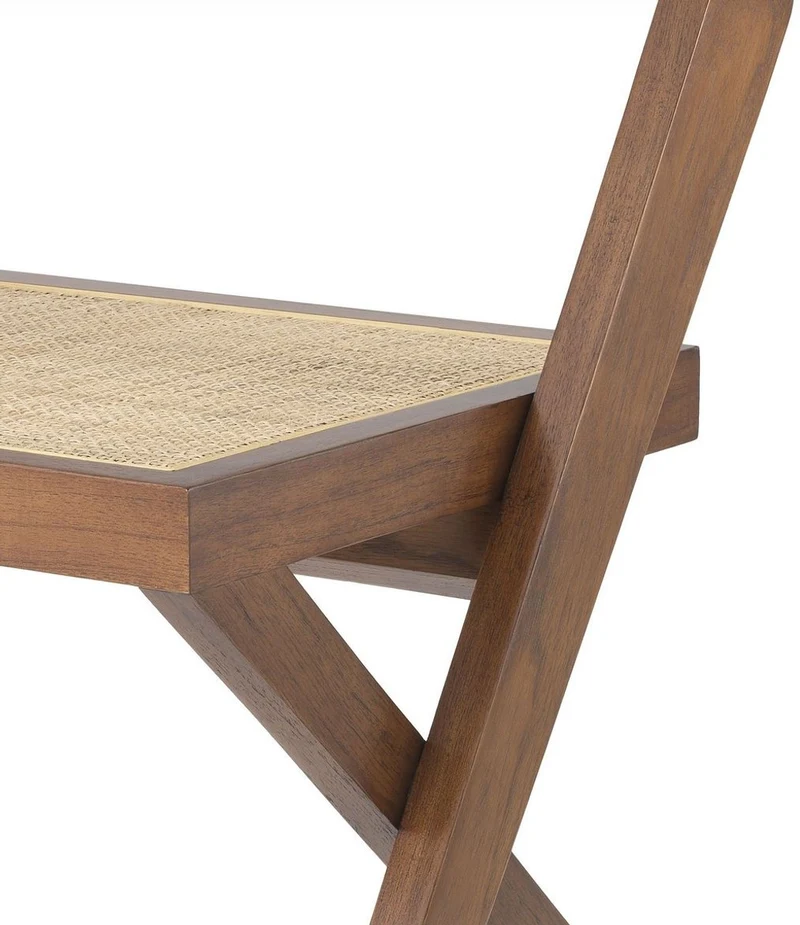Casa Padrino Luxus Esszimmerstuhl Braun / Naturfarben 53 x 56 x H. 85 cm - Massivholz Stuhl mit Rattangeflecht - Luxus Esszimmer Möbel