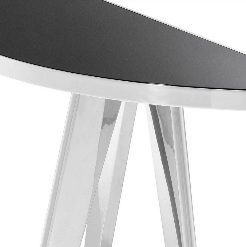 Casa Padrino Luxus Beistelltisch Silber / Schwarz 100 x 35 x H. 81 cm - Edelstahl Tisch mit Glasplatte - Luxus Wohnzimmer Möbel