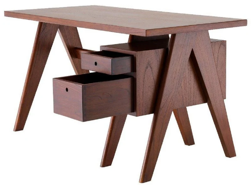 Casa Padrino Luxus Schreibtisch Braun 140 x 69 x H. 77 cm - Eleganter Massivholz Schreibtisch mit 2 Schubladen - Luxus Büro Möbel