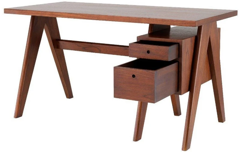 Casa Padrino Luxus Schreibtisch Braun 140 x 69 x H. 77 cm - Eleganter Massivholz Schreibtisch mit 2 Schubladen - Luxus Büro Möbel