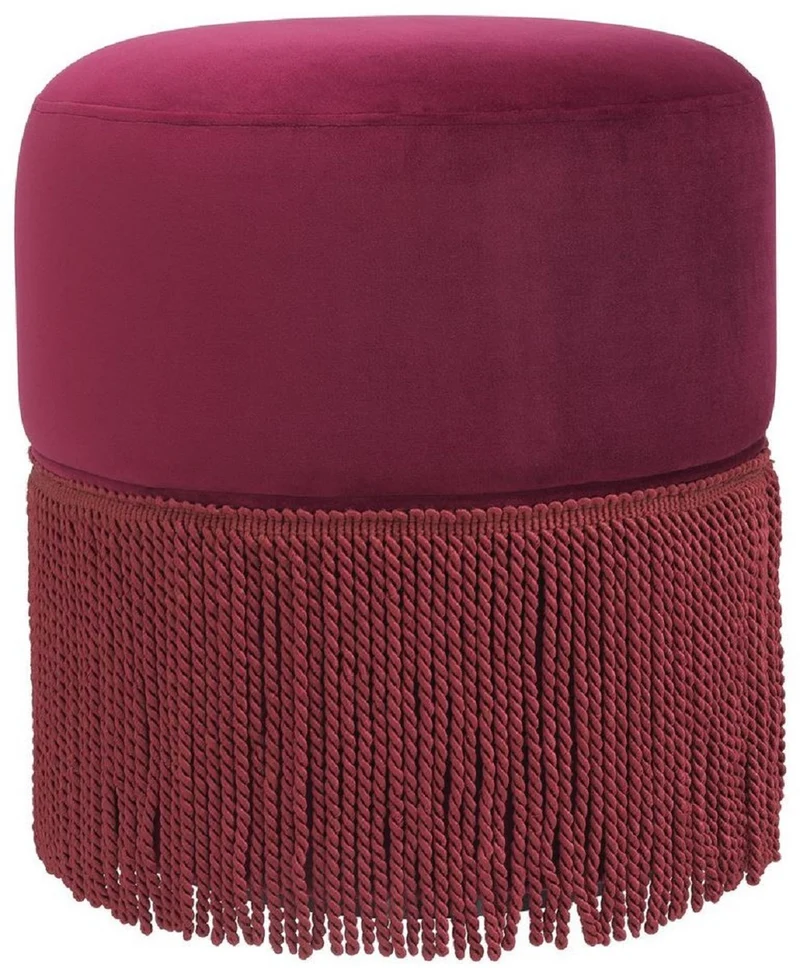 Casa Padrino Luxus Samt Sitzhocker Bordeauxrot Ø 40 x H. 47 cm - Runder Hocker - Rundhocker - Luxus Wohnzimmer Möbel