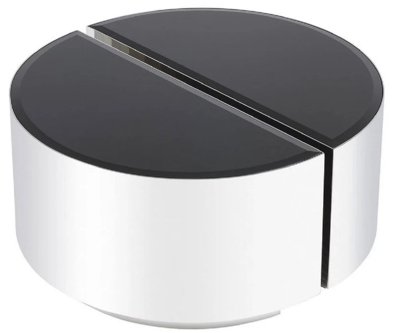 Casa Padrino Luxus Beistelltisch Set Silber / Schwarz - 2 halbkreisförmige Edelstahl Tische mit abgeschrägten Glasplatten - Luxus Wohnzimmer Möbel