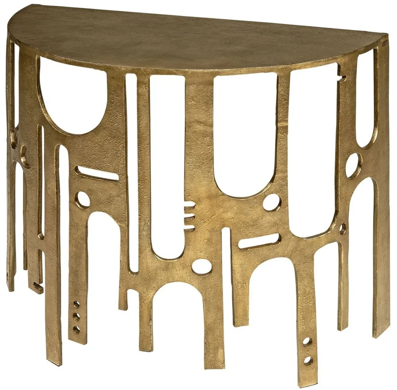 Casa Padrino Designer Aluminium Konsole Bronzefarben 90 x 45 x H. 75 - Halbrunder Konsolentisch - Wohnzimmer Möbel - Luxus Kollektion