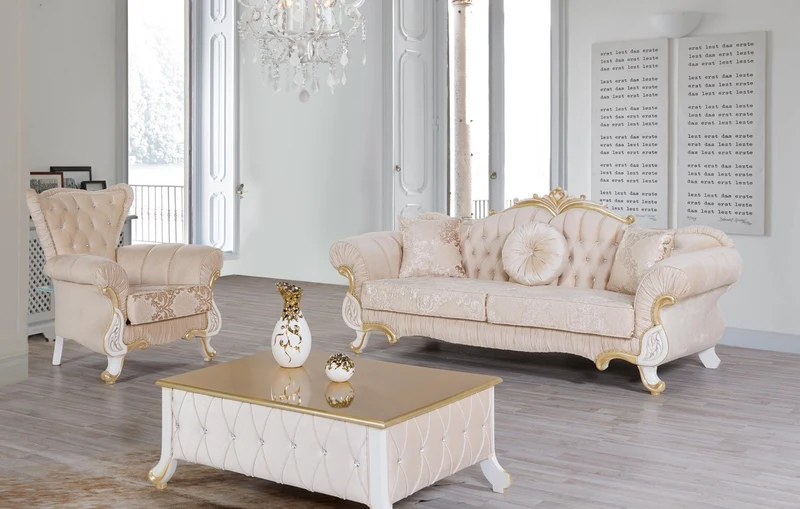 Casa Padrino Barock Couchtisch Beige / Weiß / Gold 100 x 64 x H. 43 cm - Edler Barockstil Wohnzimmertisch mit Glitzersteinen - Barock Möbel