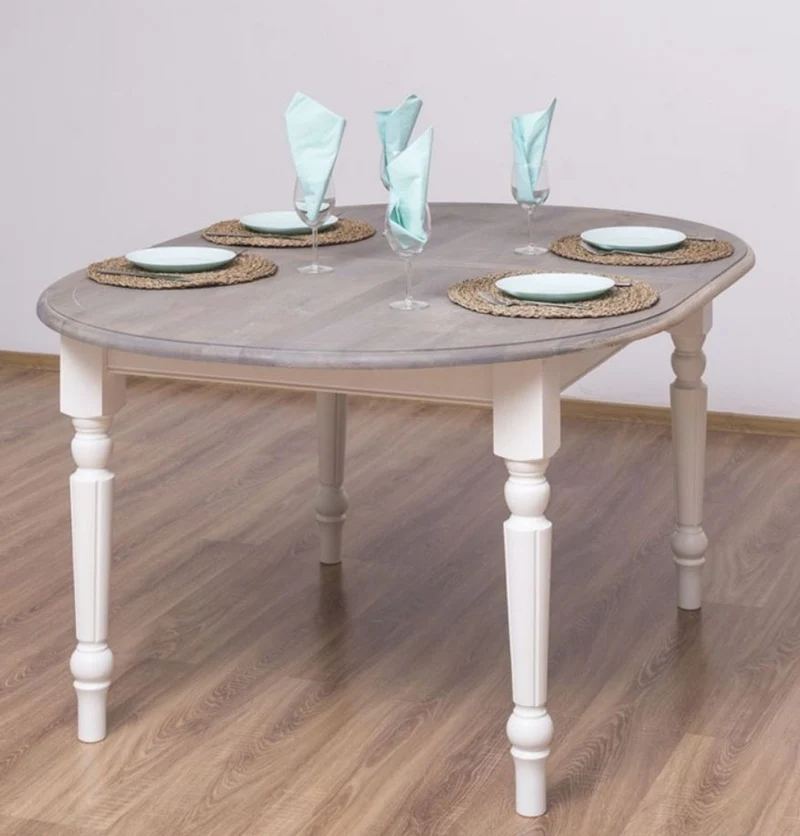 Casa Padrino Landhausstil Esstisch Grau / Weiß 160 x 120 x H. 78 cm - Ovaler massivholz Küchentisch mit Eichenholz Tischplatte - Esszimmer Möbel im Landhausstil