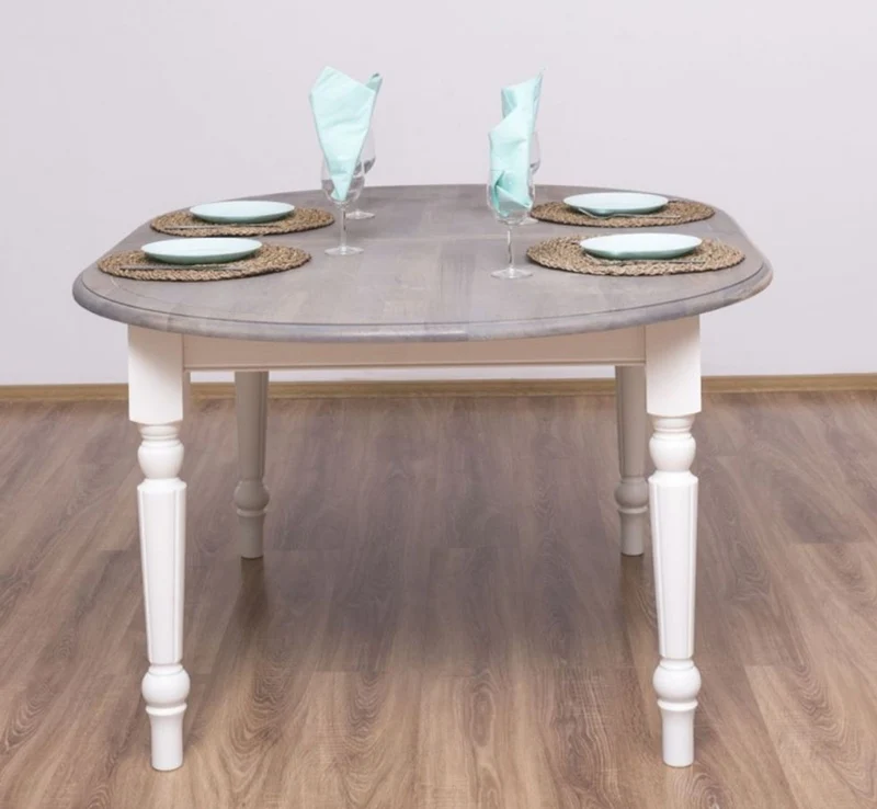 Casa Padrino Landhausstil Esstisch Grau / Weiß 160 x 120 x H. 78 cm - Ovaler massivholz Küchentisch mit Eichenholz Tischplatte - Esszimmer Möbel im Landhausstil