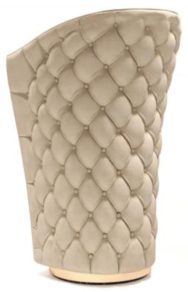 Casa Padrino Luxus Chesterfield Echtleder Barstuhl Beige / Braun / Gold 66 x 66 x H. 103 cm - Handgefertigter drehbarer Barstuhl mit hochwertigem Leder - Hotel Möbel - Luxus Qualität - Made in Italy