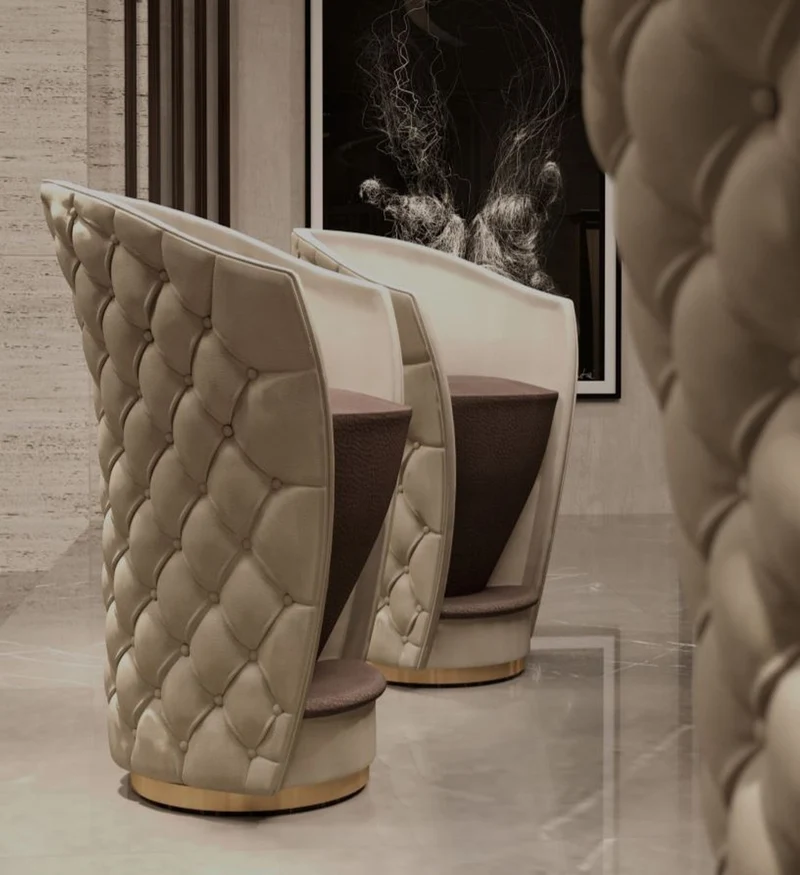 Casa Padrino Luxus Chesterfield Echtleder Barstuhl Beige / Braun / Gold 66 x 66 x H. 103 cm - Handgefertigter drehbarer Barstuhl mit hochwertigem Leder - Hotel Möbel - Luxus Qualität - Made in Italy