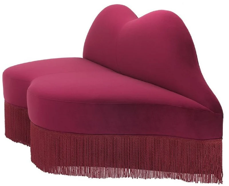 Casa Padrino Designer Samt Sofa Lippen Mund Bordeauxrot 195 x 80 x H. 97 cm - Designer Wohnzimmer Möbel - Luxus Kollektion