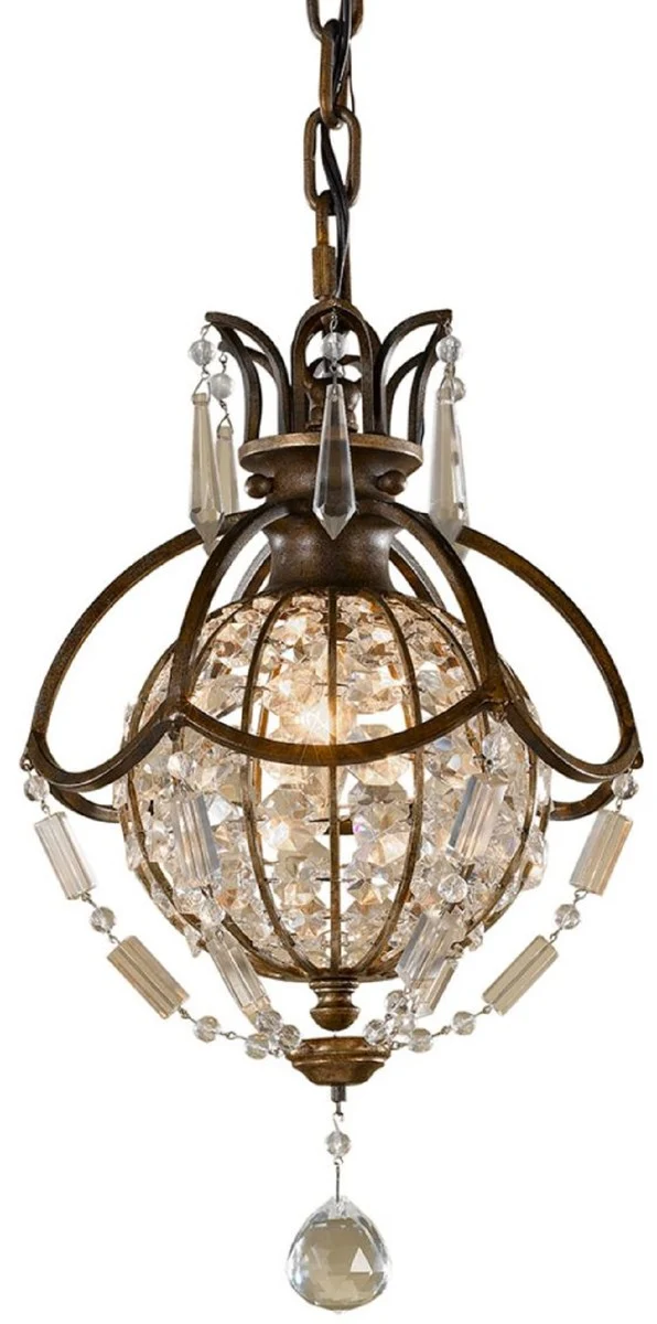 Casa Padrino Barock Hängeleuchte mit Kristallglas Bronze Ø 22,2 x H. 40,5 cm - Prunkvolle Hängelampe im Barockstil - Edel & Prunkvoll