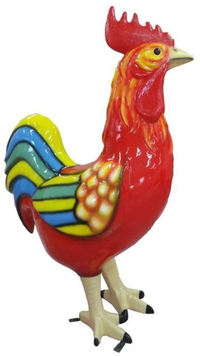 Casa Padrino Gartendekofigur Hahn Rot / Mehrfarbig H. 180 cm - Riesige wetterbeständige Deko Skulptur - Garten Deko Skulptur - Deko Tierfigur