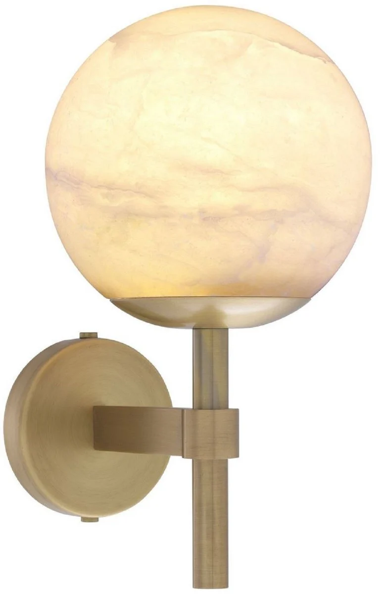 Casa Padrino Luxus Wandleuchte Antik Messingfarben / Alabaster 18 x 26 x H. 35 cm - Elegante Metall Wandlampe mit rundem Alabaster Lampenschirm - Luxus Kollektion
