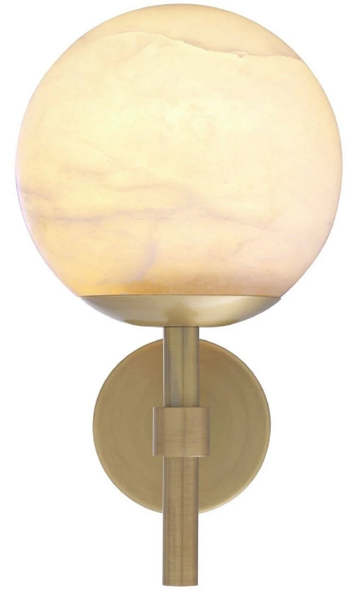 Casa Padrino Luxus Wandleuchte Antik Messingfarben / Alabaster 18 x 26 x H. 35 cm - Elegante Metall Wandlampe mit rundem Alabaster Lampenschirm - Luxus Kollektion