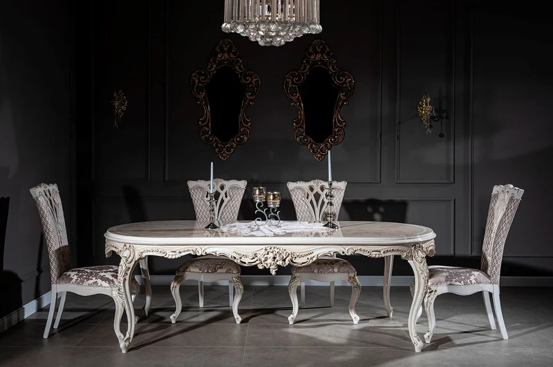 Casa Padrino Luxus Barock Esstisch Beige / Weiß / Gold 247 x 110 x H. 80 cm - Ovaler Massivholz Esszimmertisch - Barock Esszimmer Möbel - Edel & Prunkvoll