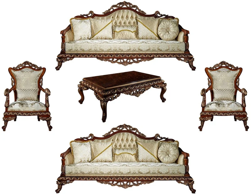 Casa Padrino Luxus Barock Wohnzimmer Set Gold / Braun / Bronze - 2 Sofas & 2 Sessel & 1 Couchtisch - Wohnzimmer Möbel im Barockstil - Edel & Prunkvoll