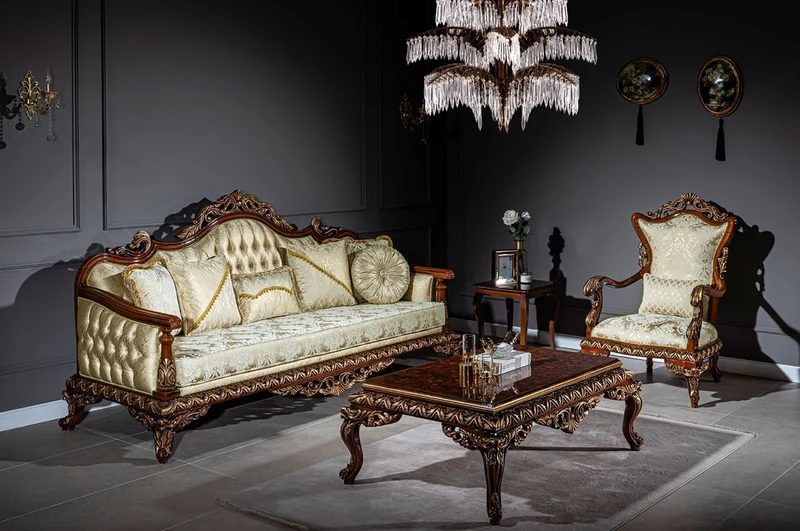Casa Padrino Luxus Barock Wohnzimmer Set Gold / Braun / Bronze - 2 Sofas & 2 Sessel & 1 Couchtisch - Wohnzimmer Möbel im Barockstil - Edel & Prunkvoll