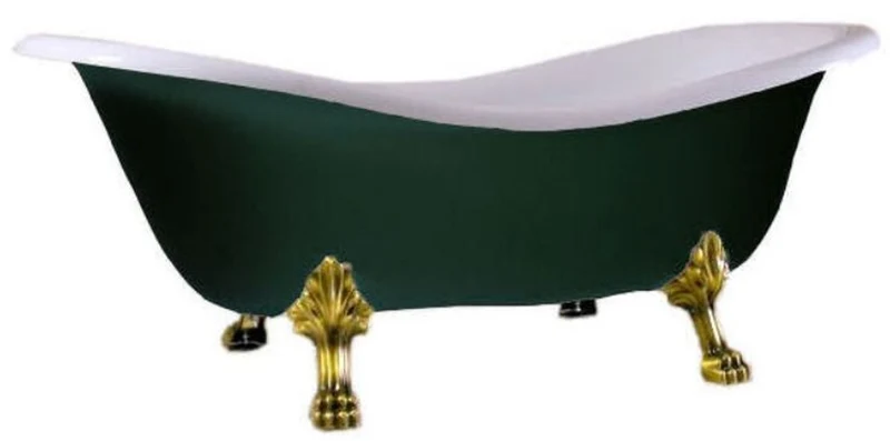 Casa Padrino Luxus Jugendstil Badewanne Weiß / Moosgrün / Gold 188 x 83 x H. 69 cm - Freistehende Retro Badewanne mit Löwenfüßen - Retro Badezimmer Möbel